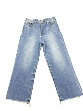 Klique B Cropped Wide Leg Jeans Size 9 Light Wash Raw Hem Stretch Denim